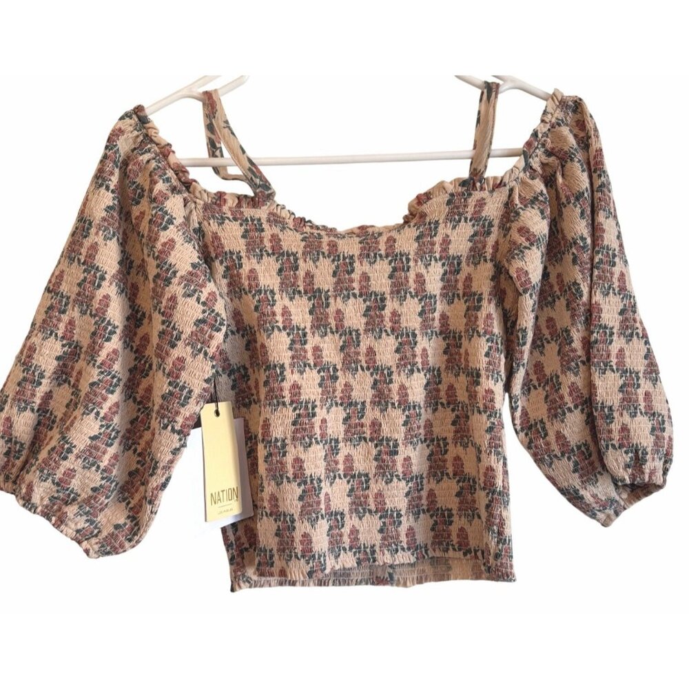 Nation LTD Ily Tee Size Small Smocked Long Sleeve NWT Print $216 - Picture 4 of 11
